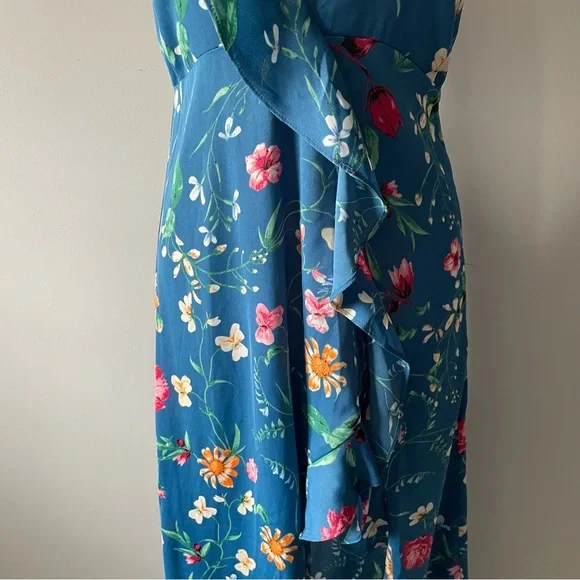 Dress Forum Ruffle Floral High Low Wrap Style Maxi Dress Size Medium Y2K Vibes - Picture 8 of 9